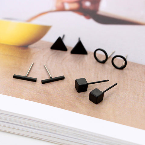 New Arrival Round triangle Shaped Silver Gold Black Color Alloy Stud Earring For Women Ear Jewelry 4 pairs