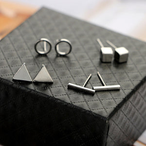 New Arrival Round triangle Shaped Silver Gold Black Color Alloy Stud Earring For Women Ear Jewelry 4 pairs