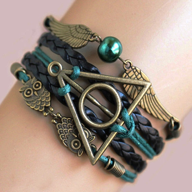 THE Deathly Hallows Wing Dream infinity Bracelet link Bracelets Charms Bracelet Hogwarts Slytherin Hogwarts SchooL