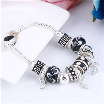 ZOSHI Pink Crystal Charm Silver Bracelets & Bangles for Women With Aliexpress Murano Beads Silver Bracelet Femme Jewelry