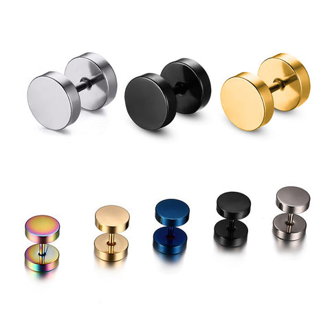 Alisouy Wholesale Fashion Black Silver Stainless Steel Earrings Women Men's Barbell Dumbbell Punk Gothic Stud Earring For men