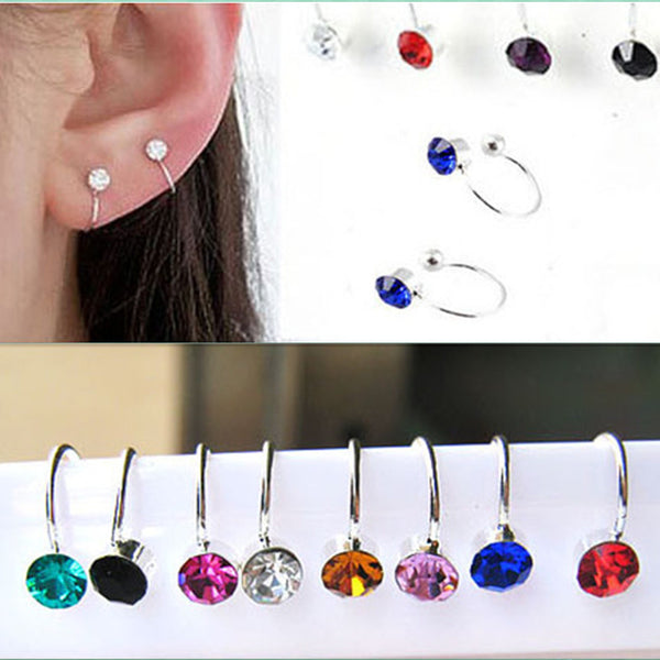 1pair Women Girl Clip On U Body Crystal Rhinestone Earring Stainless Steel Ear Cuff Stud Ear Jewelry Gift