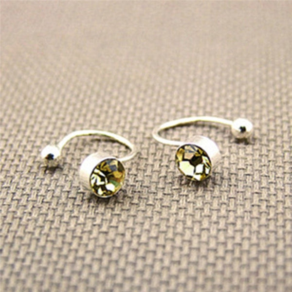 1pair Women Girl Clip On U Body Crystal Rhinestone Earring Stainless Steel Ear Cuff Stud Ear Jewelry Gift