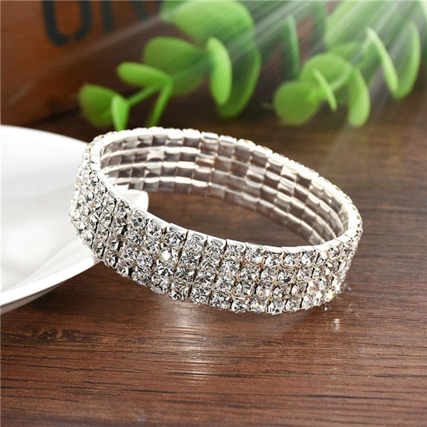 5 Styles Woman Bracelet Crystal Rhinestone Stretch Bracelet Bangle Wristband Elastic Wedding Bridal Jewelry