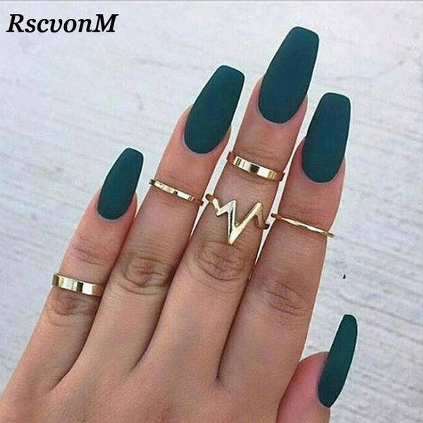 RscvonM 5Pcs/Set Punk Rock Gold Stack Plain Band Midi Mid Finger Knuckle Rings Set for Women Mid Finger Ring Thin Ring Fashion