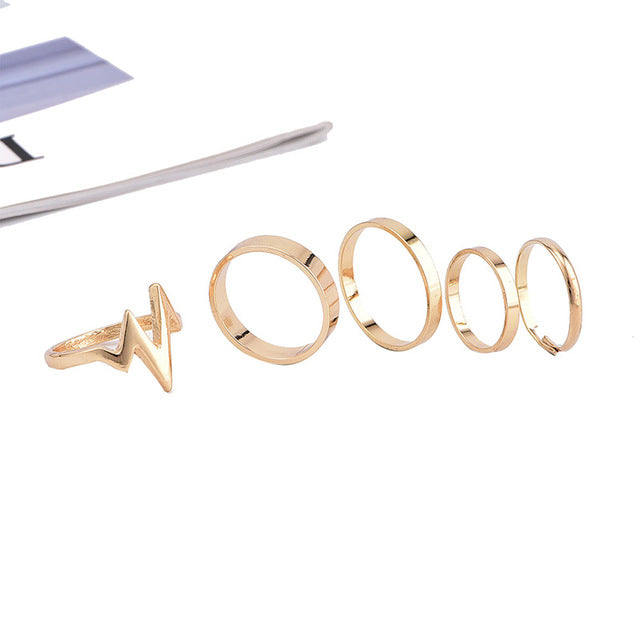RscvonM 5Pcs/Set Punk Rock Gold Stack Plain Band Midi Mid Finger Knuckle Rings Set for Women Mid Finger Ring Thin Ring Fashion