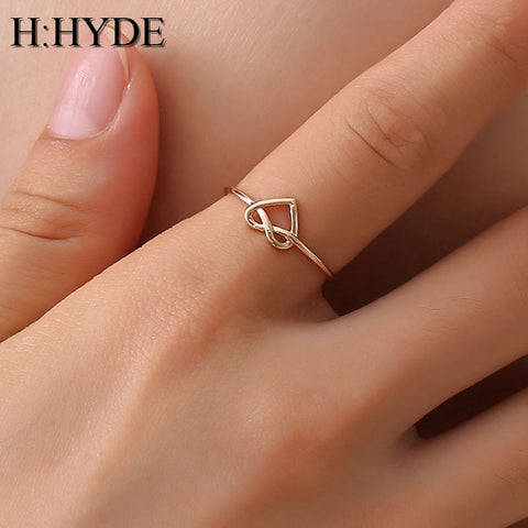 H:HYDE Wedding Heart Rose Gold Color Rings Engagement Black Color Stainless Steel Open Ring Fashion Bijoux For Women Jewelry