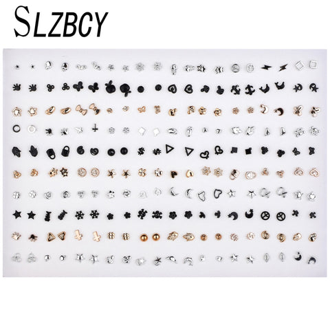 SLZBCY Wholesale 100Pairs/Set Mix Style Small Stud Earrings Set For Girls Women Cute Heart Child Earring Fashion Jewelry Gift