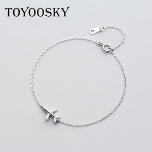 1 Pcs 925 Sterling Silver Jewelry Bracelet Female Crystal Aircraft airplane Bracelet Temperament Personality Hand Jewelry Gift