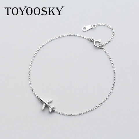 1 Pcs 925 Sterling Silver Jewelry Bracelet Female Crystal Aircraft airplane Bracelet Temperament Personality Hand Jewelry Gift