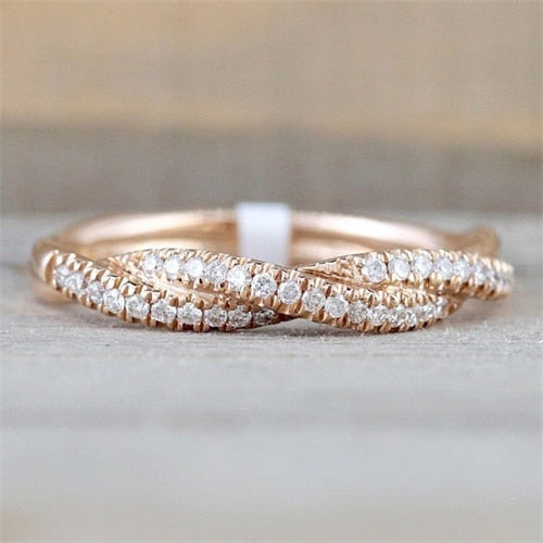 IPARAM Pattern Twisted Rope Hemp Flowers Ring Plating Rose Gold Silver Micro Cubic Zirconia Tail Ring Fashion Women's Jewelry