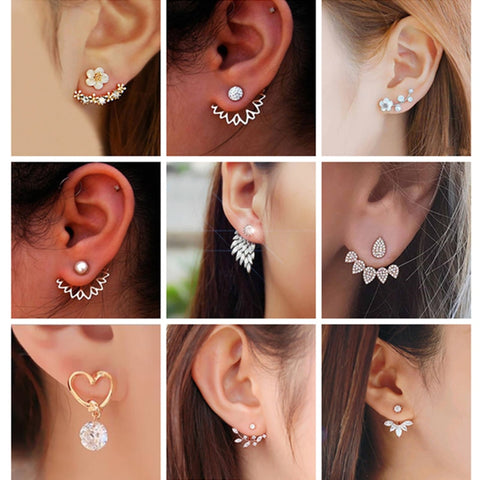 Korean Jewelry Zircon Pearl Heart Crystal Flower Angel Wings Geometry Stud Earrings For Women Statement Ear Jewelry Wholesale