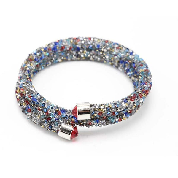 LE SKY Exquisite Single Circle Crystal  Rhinestones Cuff Multi-layer Bracelet Bangles For Women New Fashion Jewelry Gift Bangle