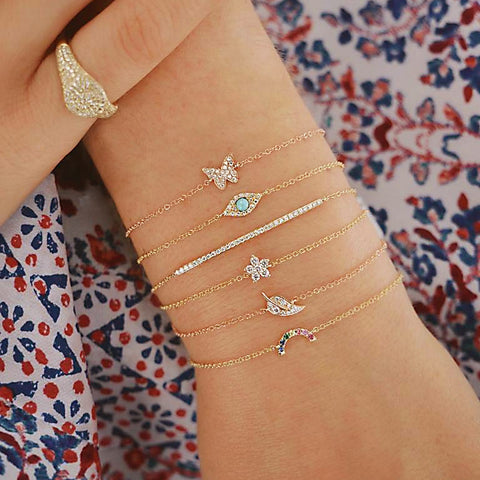 6pcs/lot Rhinestone Crystal Butterfly Leaf Moon Pendant Bracelets For Women Gold Color Chain Link Bracelet Set Wedding Jewelry