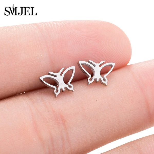 SMJEL Stainless Steel Mickey Stud Earrings for Women Girls Minimalist Fox Cat Hedgehog Earings Jewelry Animal Accessories Gifts