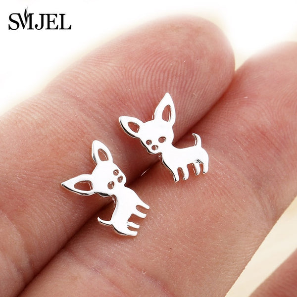 SMJEL Stainless Steel Mickey Stud Earrings for Women Girls Minimalist Fox Cat Hedgehog Earings Jewelry Animal Accessories Gifts