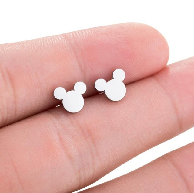 SMJEL Stainless Steel Mickey Stud Earrings for Women Girls Minimalist Fox Cat Hedgehog Earings Jewelry Animal Accessories Gifts