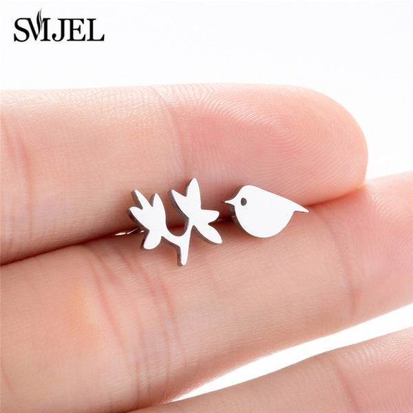 SMJEL Stainless Steel Mickey Stud Earrings for Women Girls Minimalist Fox Cat Hedgehog Earings Jewelry Animal Accessories Gifts