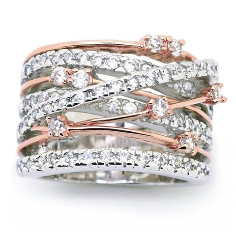 8Seasons New Fashion Women's Silver/Rose Gold Round Rings White Rhinestone Elegant Bridal Engagement Wedding Ring Size 5 -10