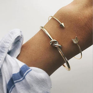 4 pcs/set Fashion Bohemia Leaf Round Knot cuff Bangle Gold Chain Charm Bracelet Bangle for Women Simple Geometric Bracelets