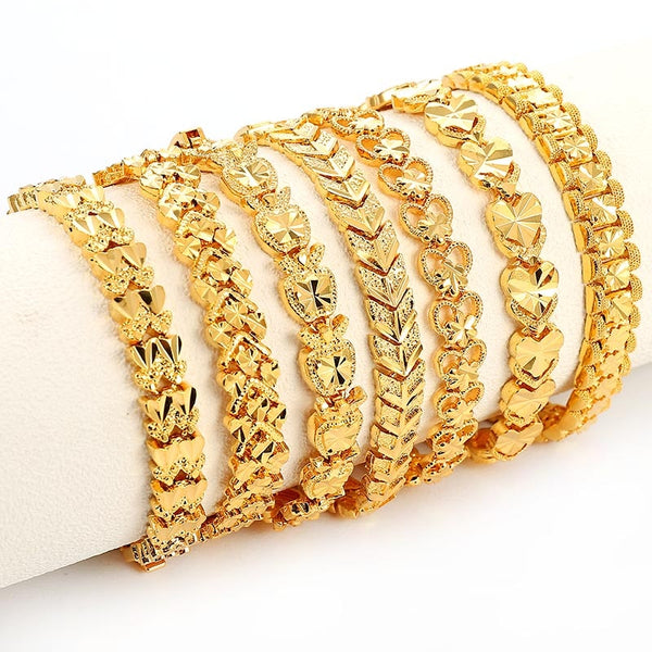 Trendy Plated 24K Gold Multi shape Punk Bracelet Curb Cuban Chain Gold Color Bracelets Bangle For Men Women Jewelry Gifts