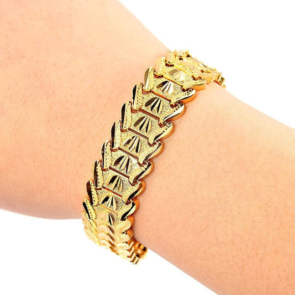 Trendy Plated 24K Gold Multi shape Punk Bracelet Curb Cuban Chain Gold Color Bracelets Bangle For Men Women Jewelry Gifts