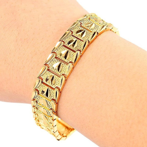 Trendy Plated 24K Gold Multi shape Punk Bracelet Curb Cuban Chain Gold Color Bracelets Bangle For Men Women Jewelry Gifts