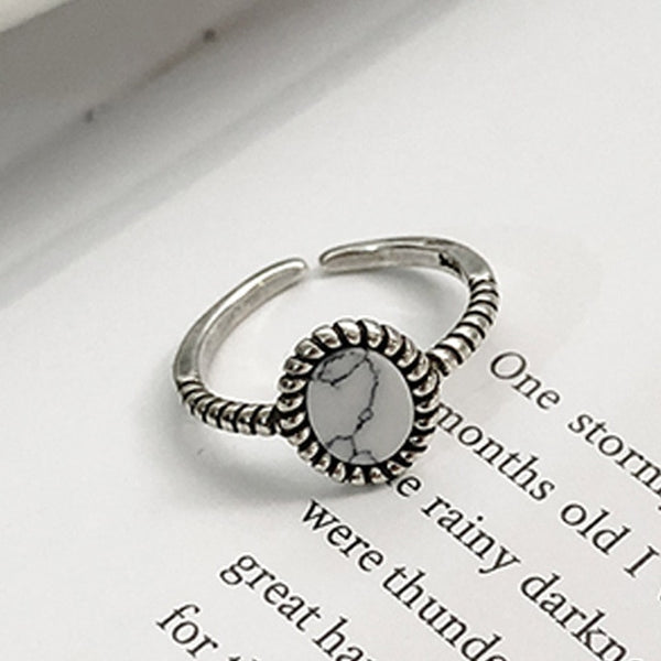 Silver Adjustable Gifts Ring Girls Party White Marbled Stone Open Seaside Round Circle Valentines Gift High Quality 1PC Black