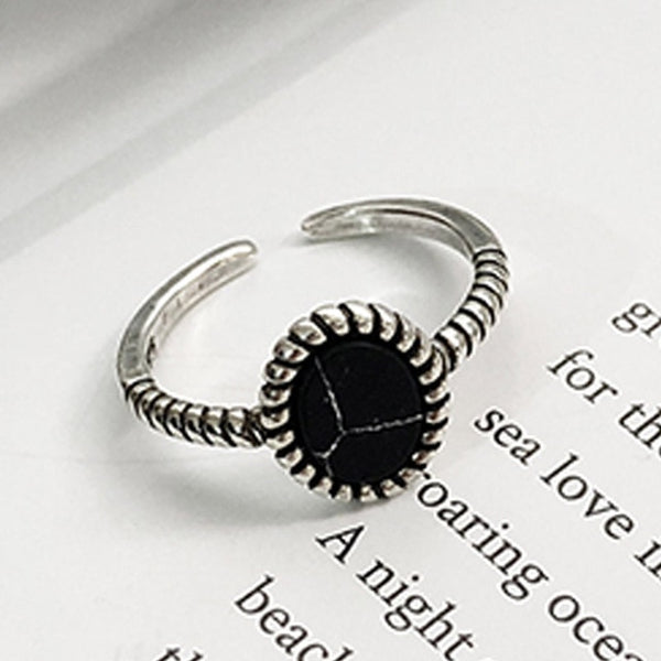 Silver Adjustable Gifts Ring Girls Party White Marbled Stone Open Seaside Round Circle Valentines Gift High Quality 1PC Black