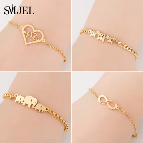SMJEL Stainless Steel Animal Bracelets for Women Everyday Jewelry Gold Cz Butterfly Charm Bracelet Femme Wedding Gift
