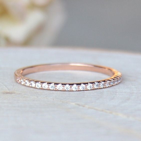 Simple Cubic Zirconia Thin Rings for Woman Elegant Rose Gold color Bridal wedding Party Finger Jewelry girl Gift