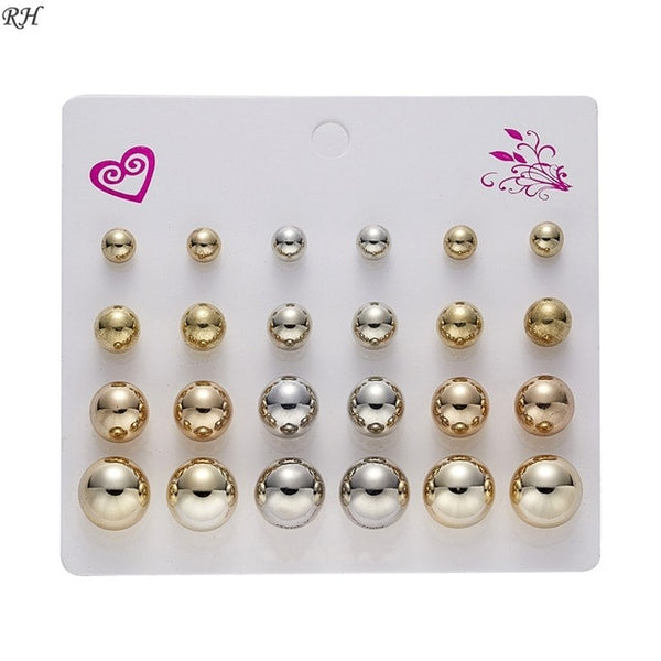 12 pairs/set Crystal Simulated Pearl Earrings Set Women Jewelry Accessories Piercing Ball Stud Earring kit Bijouteria brincos