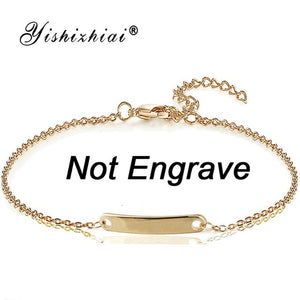 Custom Name ID Bar Bracelet Gold Stainless Steel Initial Charm Bracelets For Women Personalize Jewelry Best Friends Gift