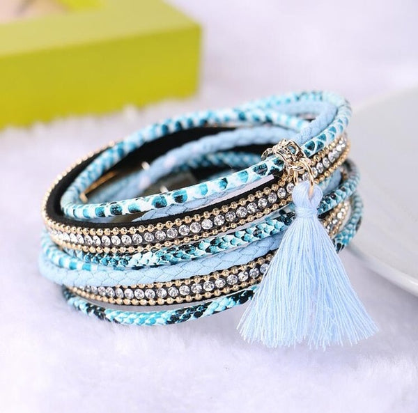 KMVEXO Summer Leather Bracelet Charm Pearls Bracelets&Bangles Magnet Buckle Life of Trees Bohemian Bracelets for Women Manchette