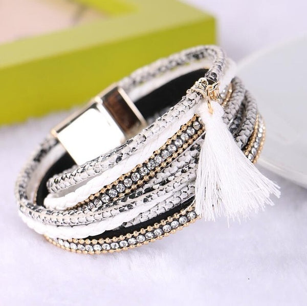 KMVEXO Summer Leather Bracelet Charm Pearls Bracelets&Bangles Magnet Buckle Life of Trees Bohemian Bracelets for Women Manchette