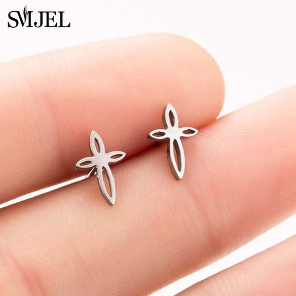 SMJEL Bohemia Mickey Earrings Women Kids Fashion Stainless Steel Leaf Pineapple Flower Stud Earings Tree Jewelry pendientes