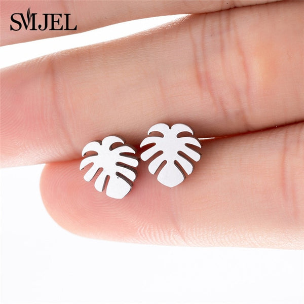 SMJEL Bohemia Mickey Earrings Women Kids Fashion Stainless Steel Leaf Pineapple Flower Stud Earings Tree Jewelry pendientes