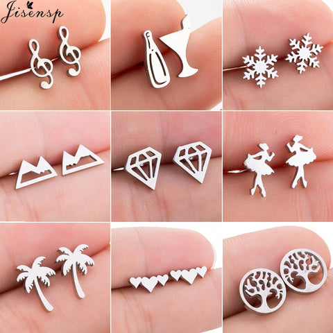 Jisensp Stainless Steel Ballet Earrings for Women Mickey Earing Fashion Tree of Life Stud Earring Girls Jewelry Kids Accessories