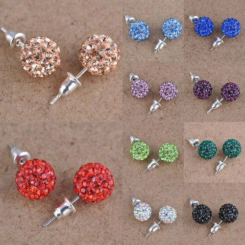 Fashion 1 Pair 10mm Women Stud Earrings Colorful Crystal Ear Piercing Rhinestones Round Ball Jewelry Korean Round Spherical