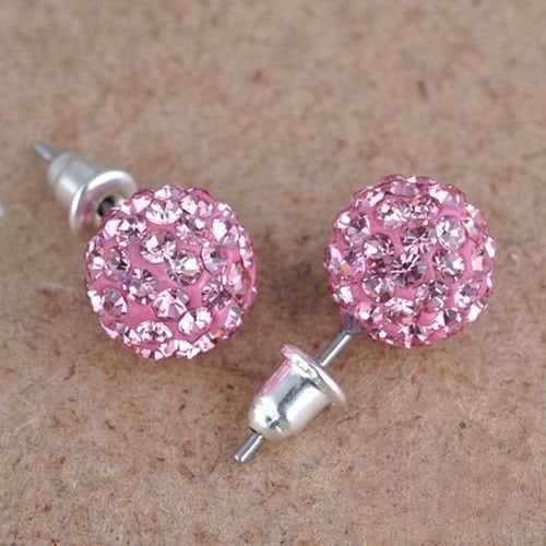 Fashion 1 Pair 10mm Women Stud Earrings Colorful Crystal Ear Piercing Rhinestones Round Ball Jewelry Korean Round Spherical