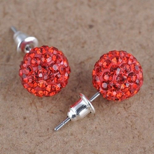 Fashion 1 Pair 10mm Women Stud Earrings Colorful Crystal Ear Piercing Rhinestones Round Ball Jewelry Korean Round Spherical