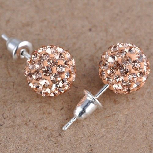 Fashion 1 Pair 10mm Women Stud Earrings Colorful Crystal Ear Piercing Rhinestones Round Ball Jewelry Korean Round Spherical