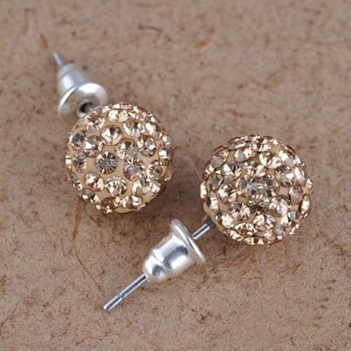 Fashion 1 Pair 10mm Women Stud Earrings Colorful Crystal Ear Piercing Rhinestones Round Ball Jewelry Korean Round Spherical