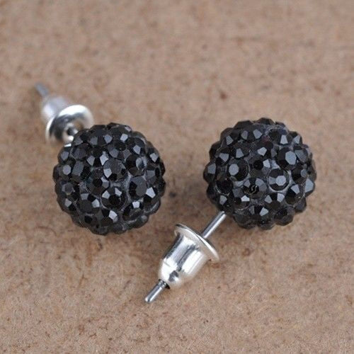 Fashion 1 Pair 10mm Women Stud Earrings Colorful Crystal Ear Piercing Rhinestones Round Ball Jewelry Korean Round Spherical