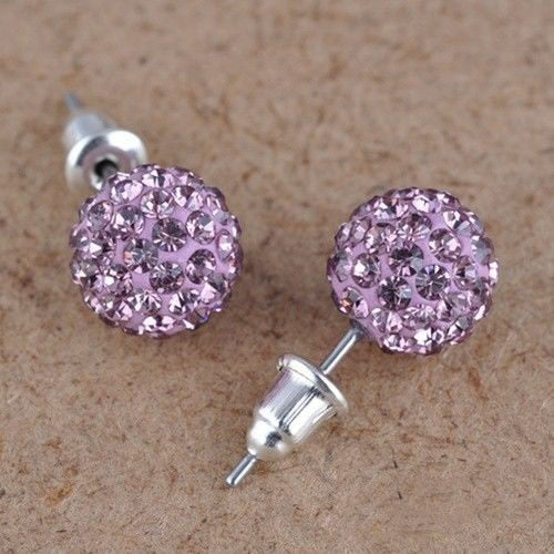 Fashion 1 Pair 10mm Women Stud Earrings Colorful Crystal Ear Piercing Rhinestones Round Ball Jewelry Korean Round Spherical