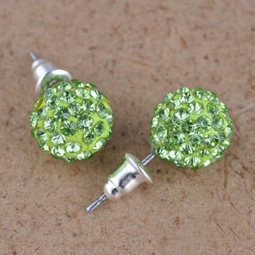 Fashion 1 Pair 10mm Women Stud Earrings Colorful Crystal Ear Piercing Rhinestones Round Ball Jewelry Korean Round Spherical