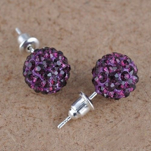 Fashion 1 Pair 10mm Women Stud Earrings Colorful Crystal Ear Piercing Rhinestones Round Ball Jewelry Korean Round Spherical