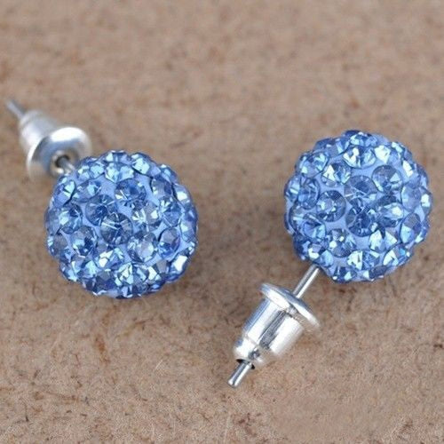 Fashion 1 Pair 10mm Women Stud Earrings Colorful Crystal Ear Piercing Rhinestones Round Ball Jewelry Korean Round Spherical