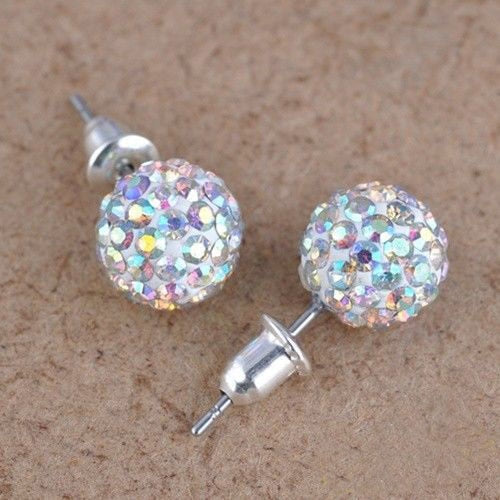 Fashion 1 Pair 10mm Women Stud Earrings Colorful Crystal Ear Piercing Rhinestones Round Ball Jewelry Korean Round Spherical