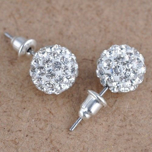 Fashion 1 Pair 10mm Women Stud Earrings Colorful Crystal Ear Piercing Rhinestones Round Ball Jewelry Korean Round Spherical